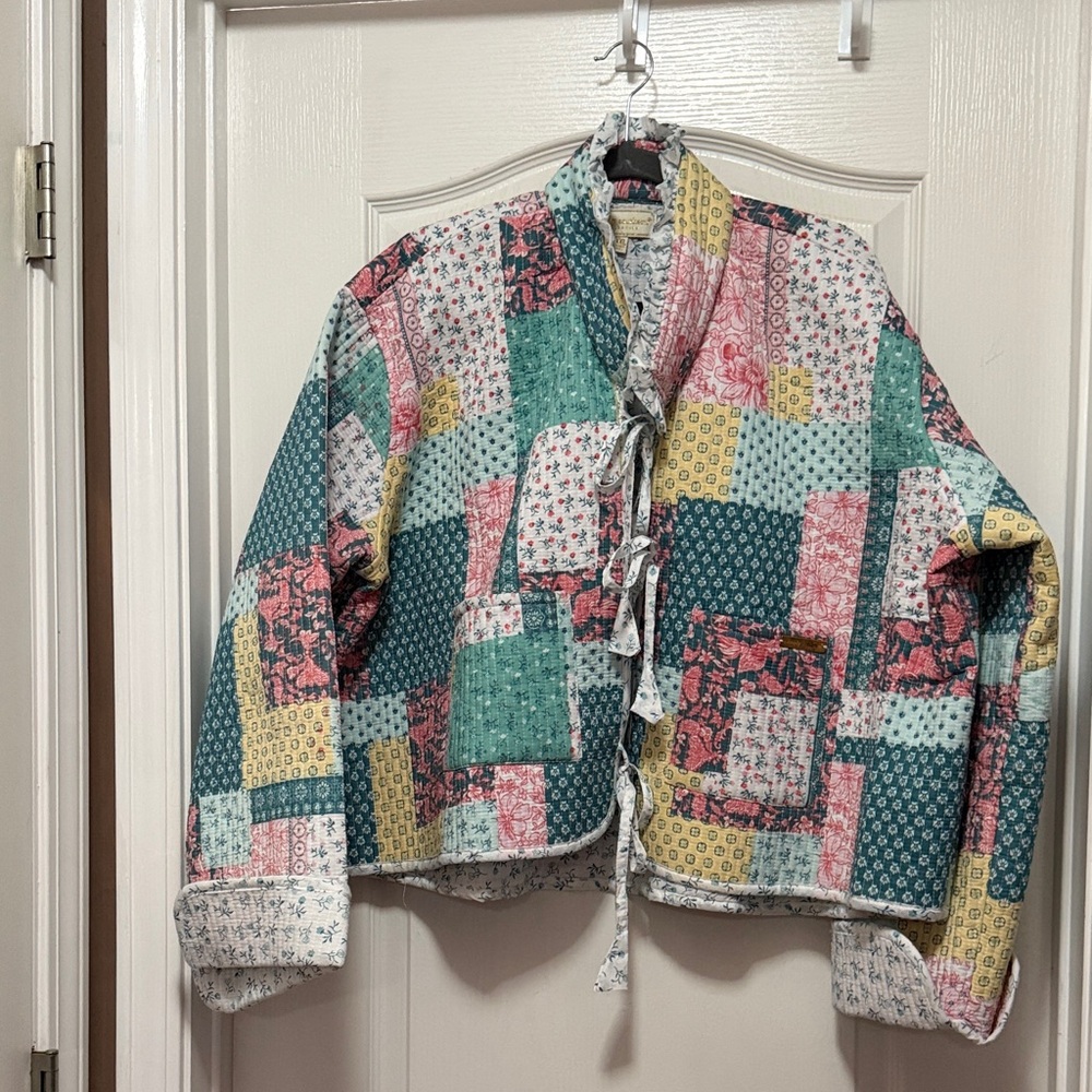 Simply Southern Patchwork Jacket in Teal, Pink, Yellow